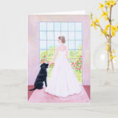 花嫁とそのブラックラブラドール絵画ズ カード (黄色い花)