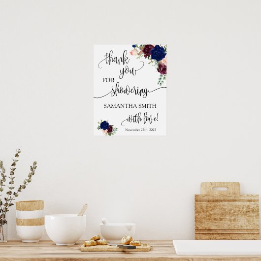 花嫁となる人を祝福してくれてありがとう ネイビー フラワープリント ポスター (キッチン)