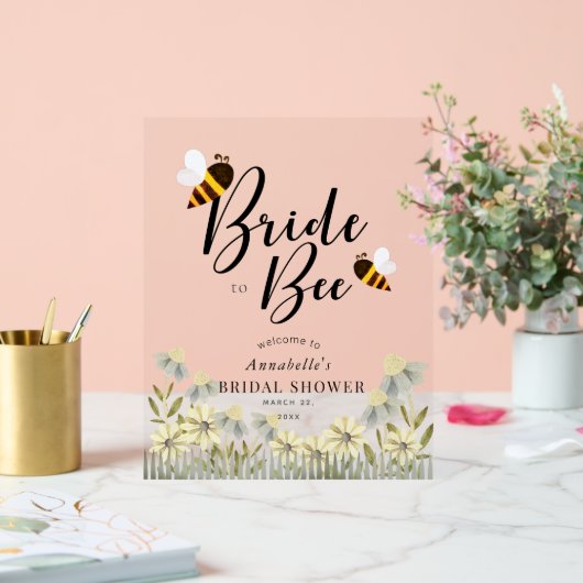 花嫁とビーフローラブライダルシャワーへようこそ アクリルサイン (ウェディング)