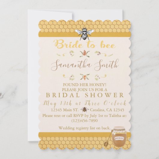 花嫁とビーブライダルシャワー招待状 セーブザデート (正面)