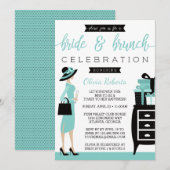 花嫁とブランチのシャワー招待状、青、黒 招待状 (正面/裏面)