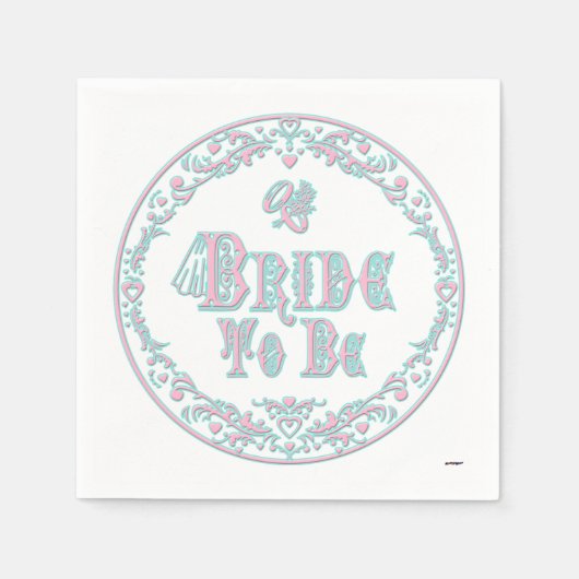 花嫁とベール、ピンクファンシー-ティール（緑がかった色）ヴィンテージ スタンダードカクテルナプキン (正面)