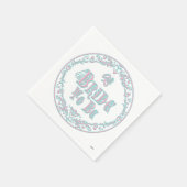 花嫁とベール、ピンクファンシー-ティール（緑がかった色）ヴィンテージ スタンダードカクテルナプキン (角)