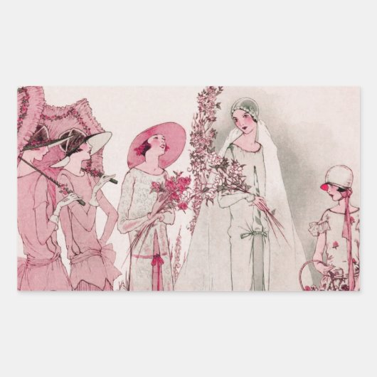 花嫁と出席者 長方形シール (正面)