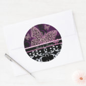 花嫁と新郎の蝶の渦巻きピンク黒&白 ラウンドシール (封筒)