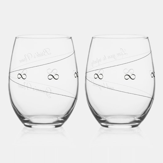 花嫁と新郎、"無限と超えてあなたを愛する" ステムなしワイングラス (裏面)