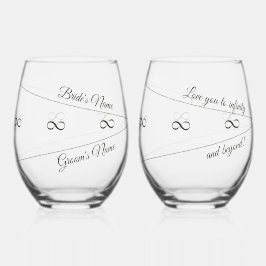 花嫁と新郎、"無限と超えてあなたを愛する" ステムなしワイングラス