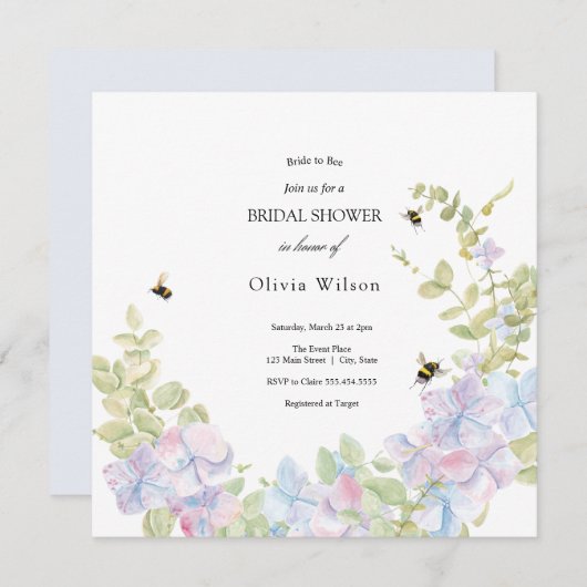 花嫁と緑のエレガントブライダルシャワー 招待状 (正面/裏面)