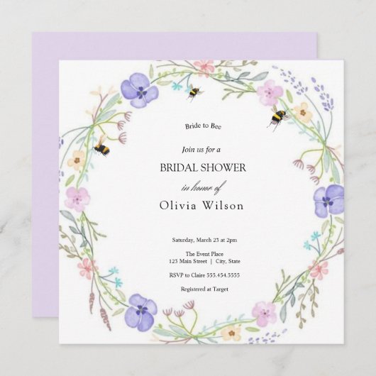 花嫁と緑のエレガントブライダルシャワー 招待状 (正面/裏面)