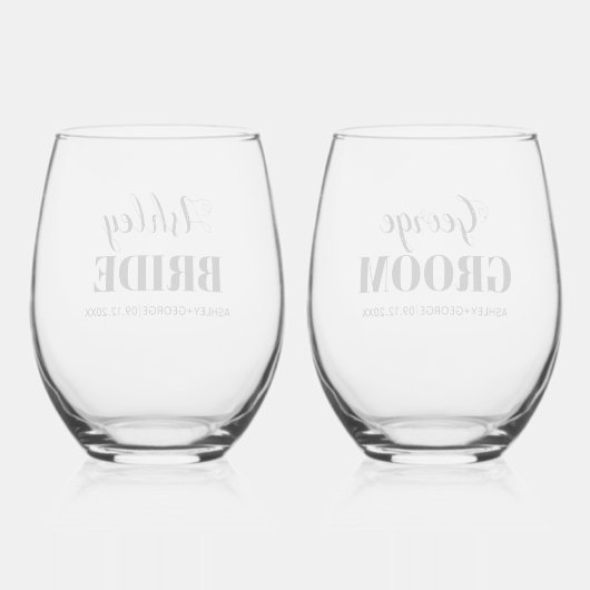 花嫁と織物屋はブラック・タイポグラフィ結婚の ステムなしワイングラス (裏面)