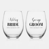 花嫁と織物屋はブラック・タイポグラフィ結婚の ステムなしワイングラス (正面)