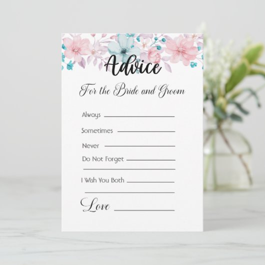 花嫁と花婿のためのアドバイスピンクと青の花 招待状 (スタンド正面)