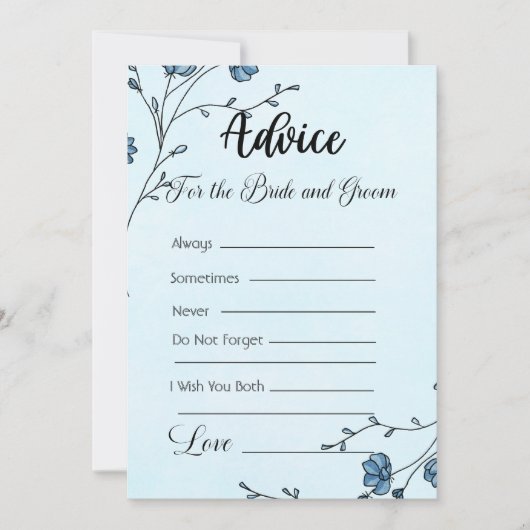 花嫁と花婿のためのアドバイス青い花 招待状 (正面)