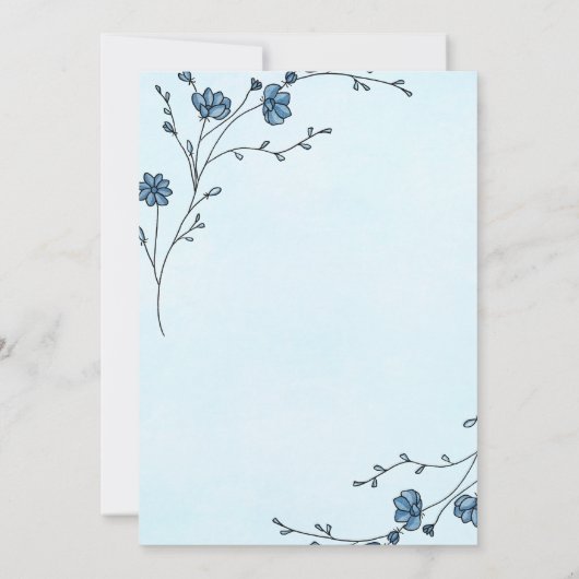 花嫁と花婿のためのアドバイス青い花 招待状 (裏面)