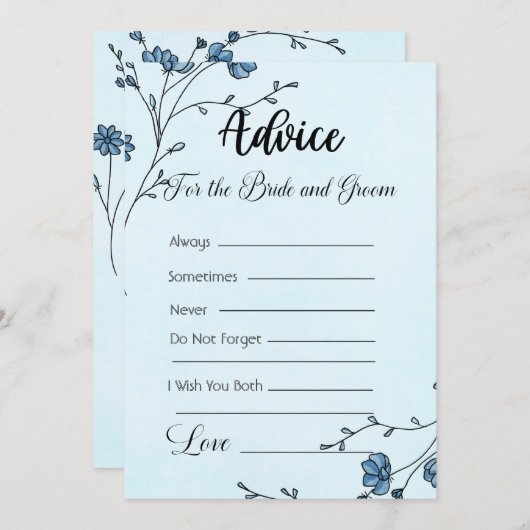 花嫁と花婿のためのアドバイス青い花 招待状 (正面/裏面)