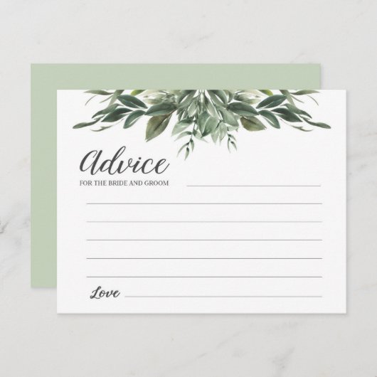 花嫁と花婿のための優雅なグリーンアドバイス エンクロージャーカード (正面/裏面)