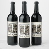 花嫁と花婿のアロハパイナップルティキウェディング ワインラベル (ボトル)