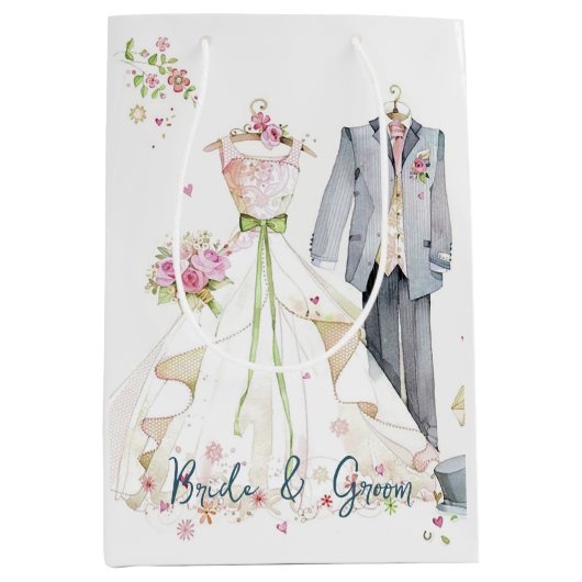 花嫁と花婿のウェディングドレス ミディアムペーパーバッグ (正面)