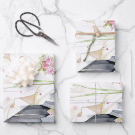 花嫁と花婿のウェディングドレス ラッピングペーパーシート