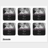 花嫁と花婿のウェディングピンクトリムとあなたのお写真 スクエアシール (シート)