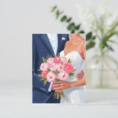 花嫁と花婿のウェディングブーケ水彩カード (スタンド正面)