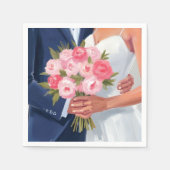 花嫁と花婿のウェディングブーケ 水彩画 スタンダードカクテルナプキン (正面)