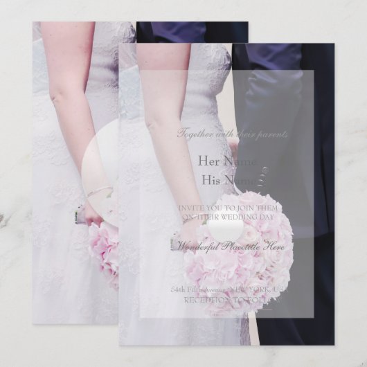 花嫁と花婿のウェディング 招待状 (正面/裏面)