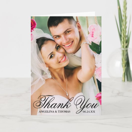 花嫁と花婿のエレガントな結婚式のお礼の写真折りカード サンキューカード (正面)