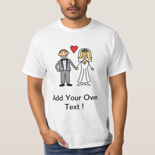 花嫁と花婿のキャラクター - メッセージを追加 Tシャツ (正面)