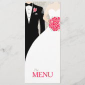 花嫁と花婿のグリーンブーケー レッド ウェディングメニュー メニュー (裏面)