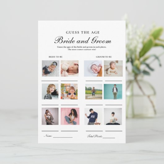 花嫁と花婿のシャワーゲームカードを推測 案内状 (スタンド正面)