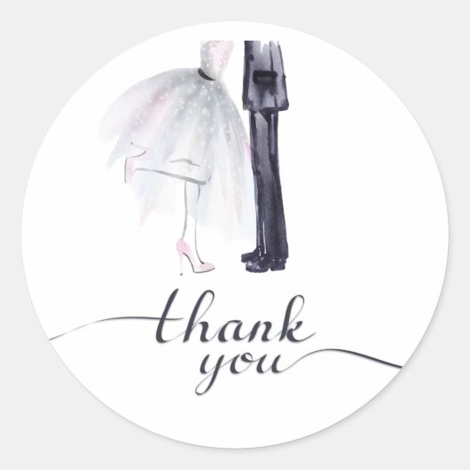 花嫁と花婿のダンス「ありがとう」ステッカー ラウンドシール (正面)