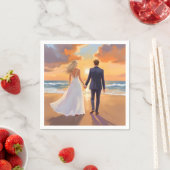 花嫁と花婿のビーチウェディング・ウォーターカラー スタンダードカクテルナプキン (インサイチュ)