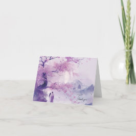 花嫁と花婿のラベンダー テーマの結婚式 サンキューカード