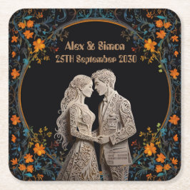 花嫁と花婿のロイヤルクラシック スクエアペーパーコースター