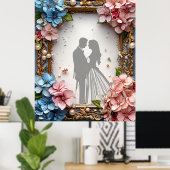 花嫁と花婿のロマンティックシルエット ラブ 💍🤍✨ ポスター (ホームオフィス)