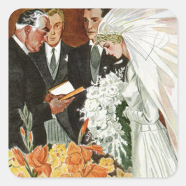花嫁と花婿のヴィンテージ結婚式 スクエアシール