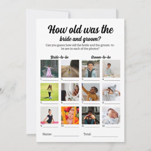 花嫁と花婿の写真のゲームは結婚いくつだった カード (正面)