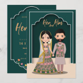 花嫁と花婿の可愛いカップル インドの漫画 セーブザデート (正面/裏面)