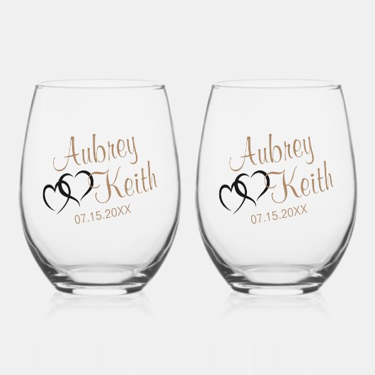 花嫁と花婿の名前を持つステムレスワイングラス ステムなしワイングラス (裏面)