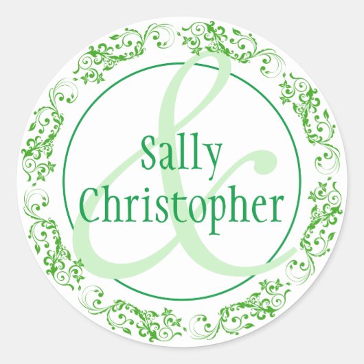 花嫁と花婿の名前。 ラウンドシール (正面)