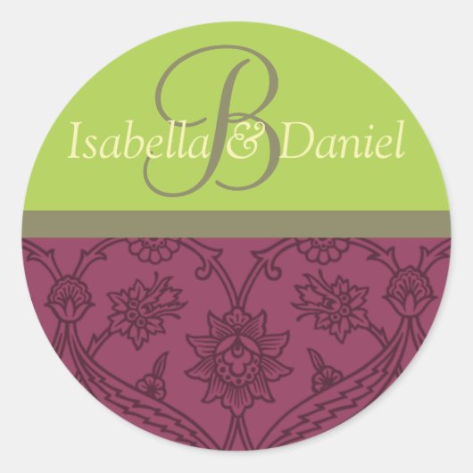 花嫁と花婿の封筒のためのワインモノグラム ラウンドシール (正面)