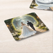 花嫁と花婿の後ずっと幸せに スクエアペーパーコースター (アングル)