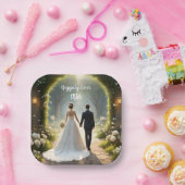 花嫁と花婿の後ずっと幸せに ペーパープレート (パーティー)