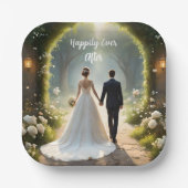 花嫁と花婿の後ずっと幸せに ペーパープレート (正面)