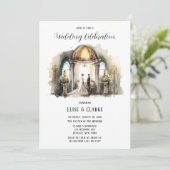 花嫁と花婿の教会と花のウェディング 招待状 (スタンド正面)
