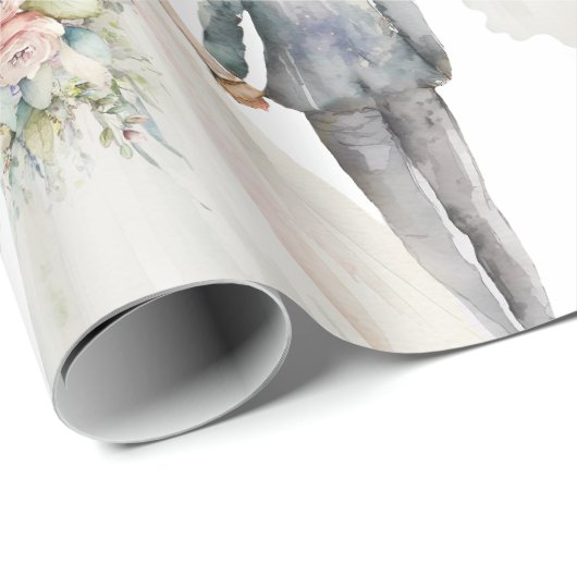 花嫁と花婿の水の色結婚の設定 ラッピングペーパー (ロールコーナー)
