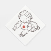 花嫁と花婿の漫画の黒と白結婚の スタンダードランチョンナプキン (角)