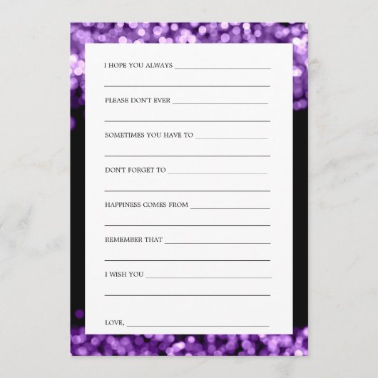 花嫁と花婿の紫色のライトの願い アドバイスカード (正面)