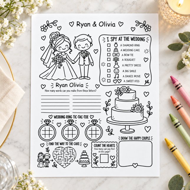 花嫁と花婿の結婚式ぬりえアクティビティシート (Bride & Groom Wedding Coloring Activity Sheet
)